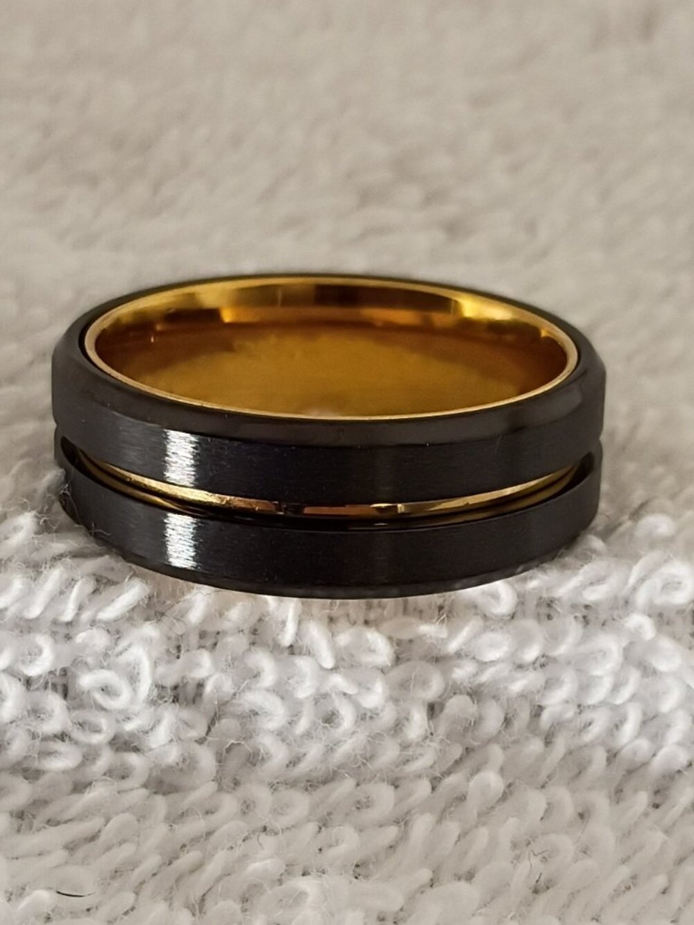 Size 10 Black & Gold Stainless Steel Stress‑Relief Spinner Ring